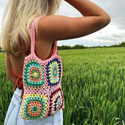 Pink Handmade Crochet Shoulder Tote Bag for Summer
