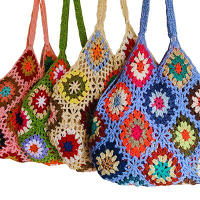 Handmade Crochet Knitted Shoulder Bag Granny Square Boho