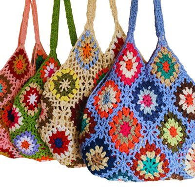 Handmade Crochet Knitted Shoulder Bag Granny Square Boho