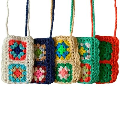 Bolso para teléfono hecho a mano en crochet con correa cruzada varios colores