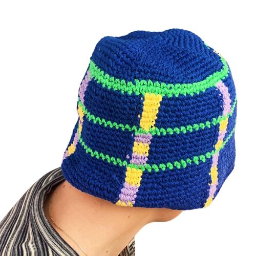 Navy Blue Handmade Knitted Crochet Bucket Hat Granny Square