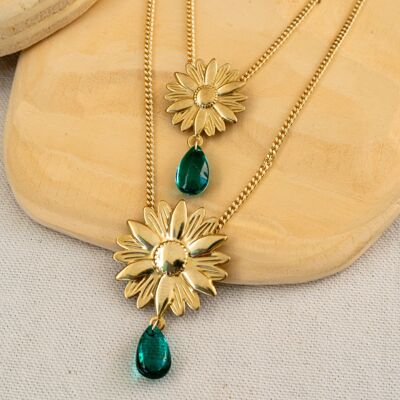 Daisy - collier doré à l'or fin - perle en verre colorée