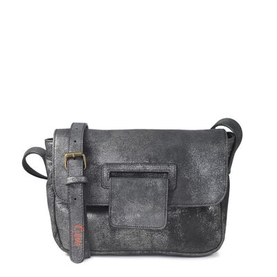 Bolso bandolera de piel metalizada GLASGOW 54 grafito