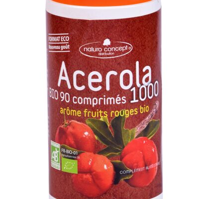 ACÉROLA 1000 BIO - AROME FRUIT ROUGE BIO - 90 comprimés 17% de vitamine C