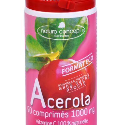 ACÉROLA 1000 SANS SUCRE - AROME FRUITS ROUGE - 90 comprimés 25% de vitamine C