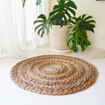 Tapis 100/120 cm tapis rond rayé en fibres naturelles en fibre de bananier, jonc de mer & jacinthe d'eau tapis naturel beige marron POHON (2 tailles) 1