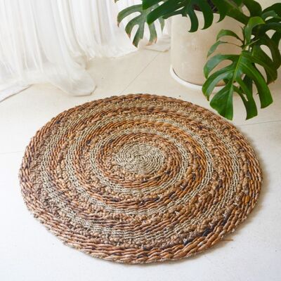 Carpet 100/120 cm striped round natural fiber carpet made of banana fiber, seagrass & water hyacinth natural carpet beige brown POHON (2 sizes)