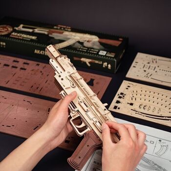 Puzzle 3D en bois DIY Fusil d'assaut AK-47, Robotime, LQ901, 71.7×5.6×21.5 cm 2
