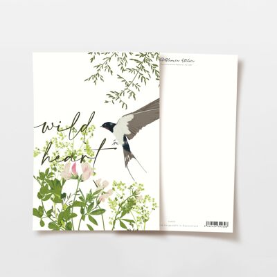 Postkarte Schwalbe und Wildblumen Wild Heart, FSC zertifiziert