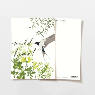 Postcard Swallow and Wild Flowers Wild Heart, FSC certified