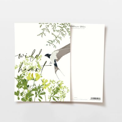Carte postale Hirondelle et Fleurs sauvages Coeur Sauvage, certifiée FSC