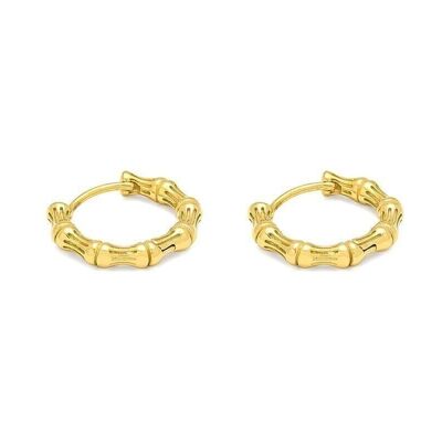 Pendientes Aros Acero Estampado Bambú Oro Plata