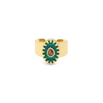 Bague Acier Cabochon Ovale Griffe Dentelé Effet Maille Noël 4