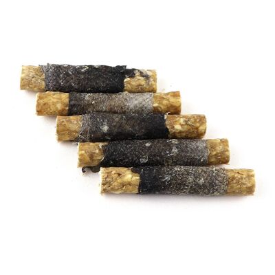 DOGBOSS 100% natural filled chewing rolls, beef skin with salmon, set of 5 in 13 cm (5x32g=160g) or 17 cm (5x41g=205g)