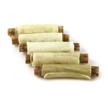 DOGBOSS Rouleaux à mâcher fourrés 100% naturel, peau de bœuf aux tripes, lot de 5 en 13 cm (5x50g=250g) ou 17 cm (5x75g=375g) 1