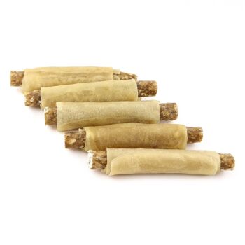 DOGBOSS Rouleaux à mâcher fourrés 100% naturel, peau de bœuf aux tripes, lot de 5 en 13 cm (5x50g=250g) ou 17 cm (5x75g=375g) 8