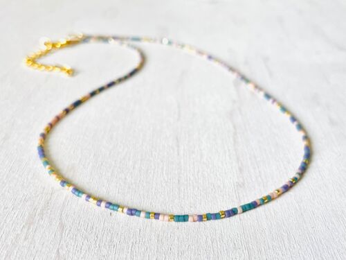Collier avec perles, collier en acier inoxydable, chaîne couleur Or, collier Miyuki, Perles de rocailles