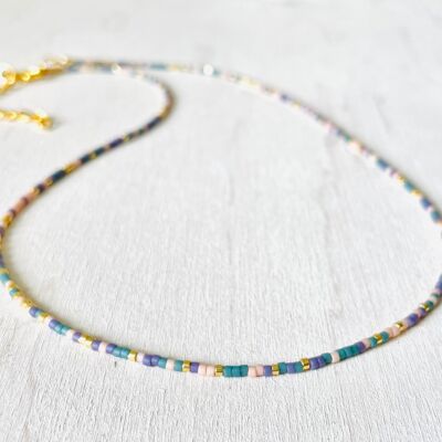 Halskette mit Perlen, Halskette aus Edelstahl, goldfarbene Kette, Miyuki-Halskette, Rocailles