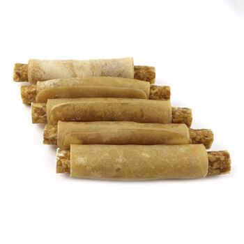 DOGBOSS Rouleaux à mâcher fourrés 100% naturel, peau de bœuf à l'autruche, lot de 5 en 13 cm (5x50g=250g) ou 17 cm (5x75g=375g) 8