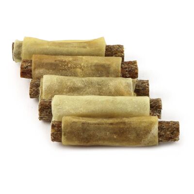 DOGBOSS 100% natural filled chewing rolls, beef skin with quail, set of 5 in 13 cm (5x50g=250g) or 17 cm (5x75g=375g)