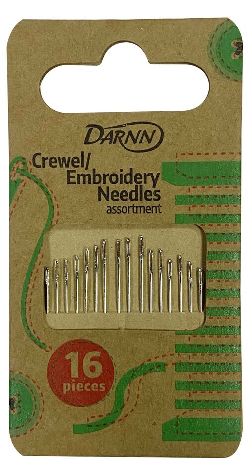 EMBROIDERY NEEDLES (PACK 16), Crewel Needles, Hand Sewing Needles Assortment, Hand Needle Sets, Embroidery Needles Kit