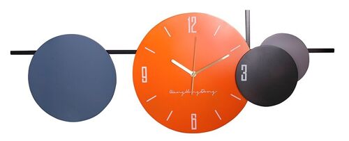 Black metal wall clock with wooden colorful details. Dimension: 80x30cm DF-136