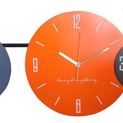 Black metal wall clock with wooden colorful details. Dimension: 80x30cm DF-136