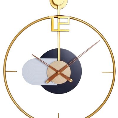 Gold metal wall clock with wooden white and black details. Dimension: 60x50cm DF-137