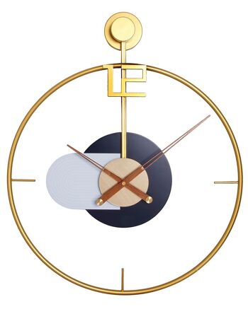 Horloge murale en métal doré avec détails en bois blanc et noir. Dimension : 60x50cmDF-137