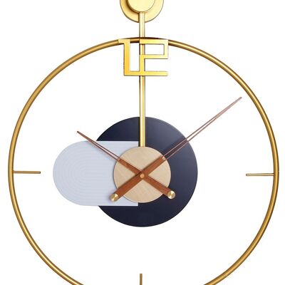 Horloge murale en métal doré avec détails en bois blanc et noir. Dimension : 60x50cmDF-137