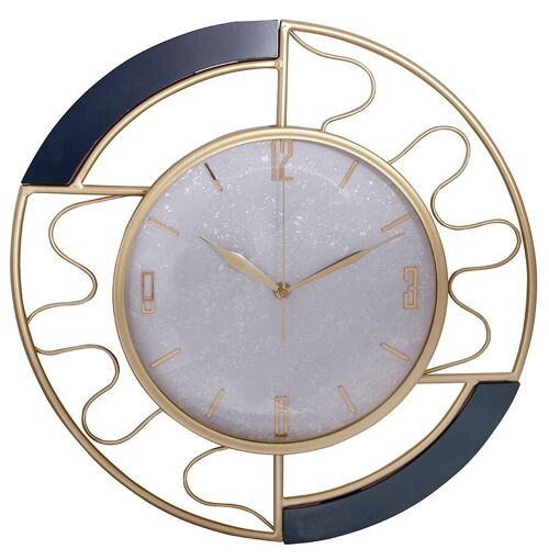 Gold metal wall clock with wooden navy details. Dimension: 43cm DF-139