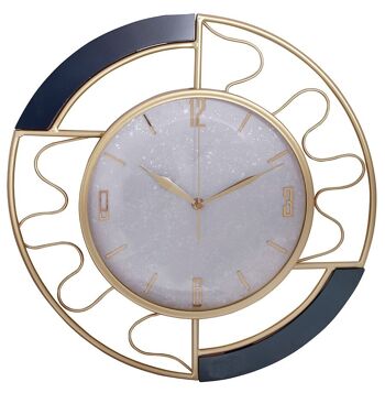 Horloge murale en métal doré avec détails en bois bleu marine. Dimension : 43cmDF-139 1