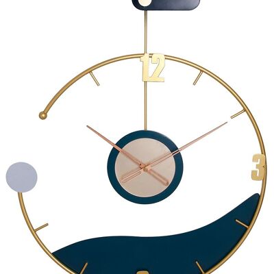 Horloge murale en métal doré avec détails en bois bleu marine. Dimension : 50x58cmDF-138