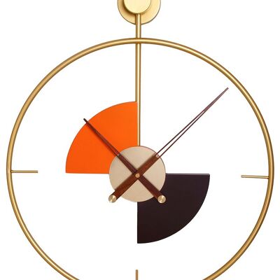 Horloge murale en métal doré avec détails en bois orange et noir. Dimension : 60x50cmDF-134