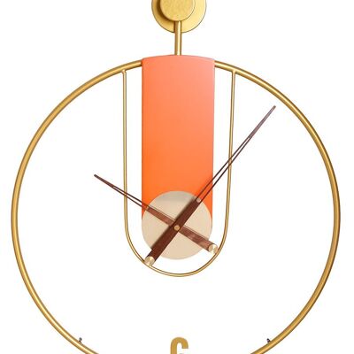 Horloge murale en métal doré avec détails en bois orange. Dimension : 60x50cmDF-133