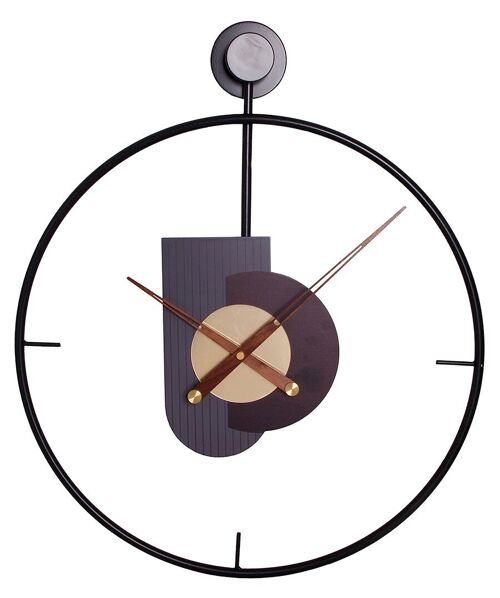 Black metal wall clock with wooden details. Dimension: 60x50cm DF-144