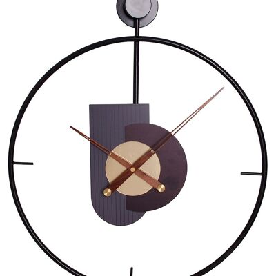 Horloge murale en métal noir avec détails en bois. Dimension : 60x50cmDF-144