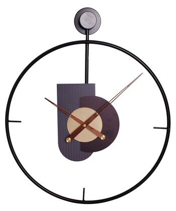 Horloge murale en métal noir avec détails en bois. Dimension : 60x50cmDF-144
