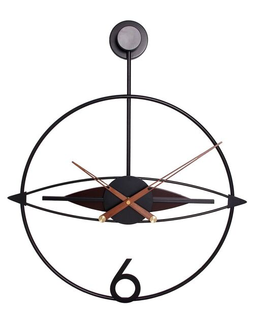 Black metal wall clock with wooden details. Dimension: 60x50cm DF-145