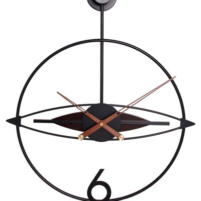 Horloge murale en métal noir avec détails en bois. Dimension : 60x50cmDF-145