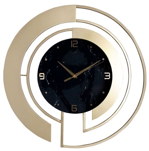 Gold metal wall clock with black glass dial. Dimension: 45cm DF-141