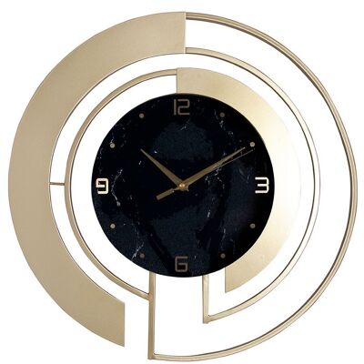 Horloge murale en métal doré avec cadran en verre noir. Dimension : 45cmDF-141