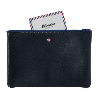 Pochette CAMILLE Cuir UpCyclé Lune Bleue