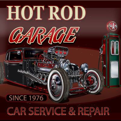 Blechschild Auto 18x12cm hot rod Garage car service repair Deko Schild