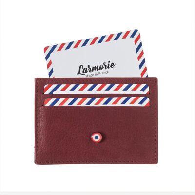 Porte cartes GEORGES Cuir Marin et Nubuck Rubis Rouge