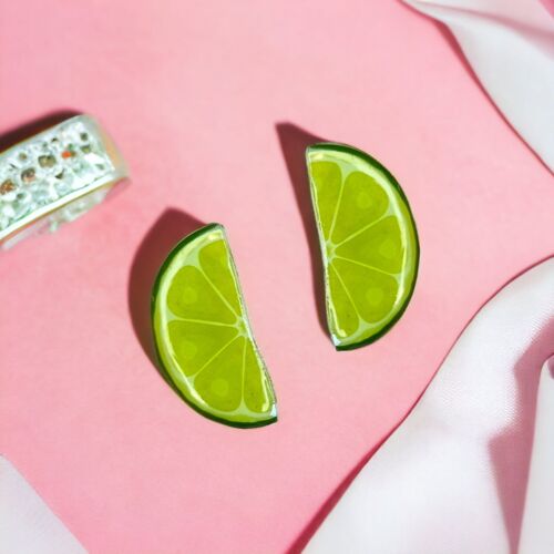 Large Half Slice Lime Statement Stud Earrings