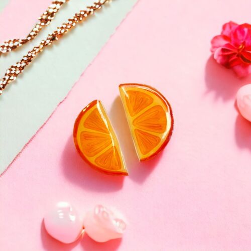 Large Half Slice Orange Statement Stud Earrings