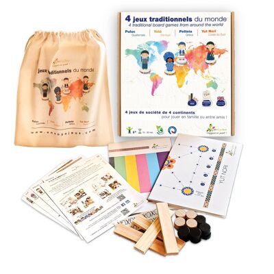 Jeu de société classique - Coffret 4 jeux traditionnels du Monde - Made in France - Pour toute la famille à partir de 6 ans