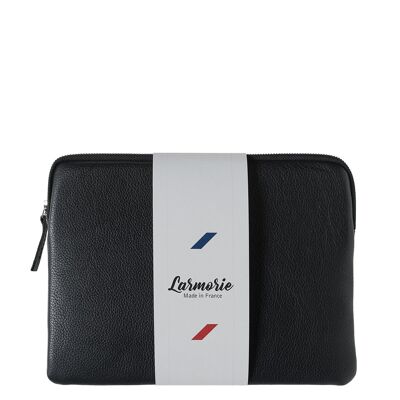 Guillaume Ipad pouch in Black grained leather is Black