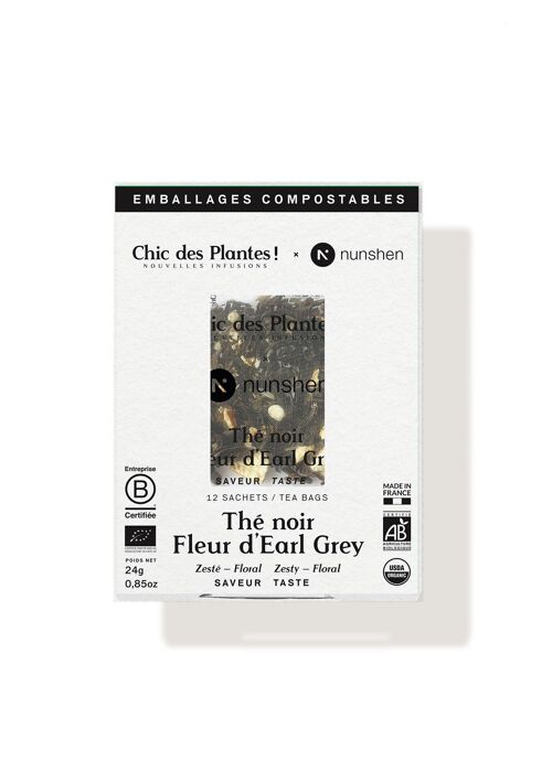 THÉ NOIR BIO - FLEUR D'EARL GREY (BOÎTE 12 SACHETS) - ORANGE, LAVANDE, BERGAMOTE